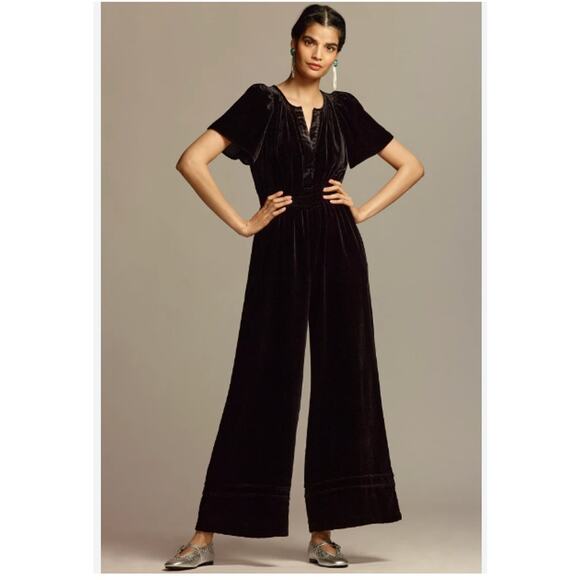 Anthropologie The Somerset Jumpsuit: Velvet Edition Medium Black - Picture 1 of 4